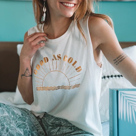 Saltwater Luxe Tops - Saltwater Luxe Good As Gold Off White Sleeveless Muscle T Tank XXL